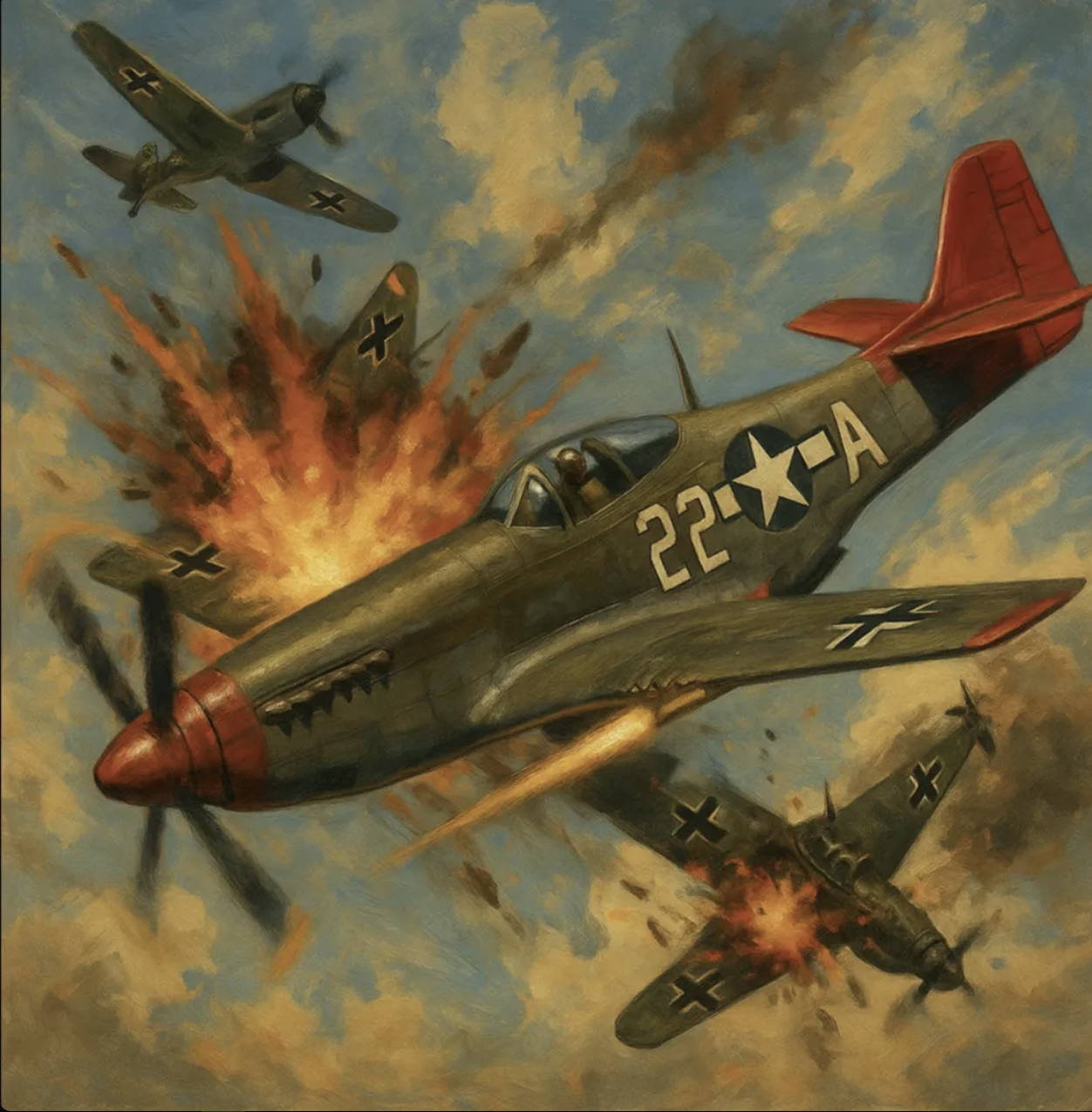 P-51 Mustang Red Tail aircraft in combat